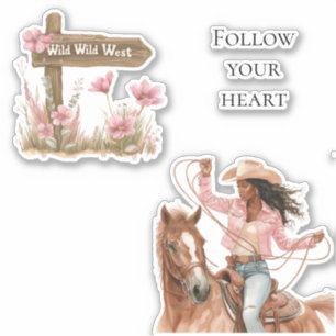 Adesivo Floral rosa Wild West Girl a cavalo
