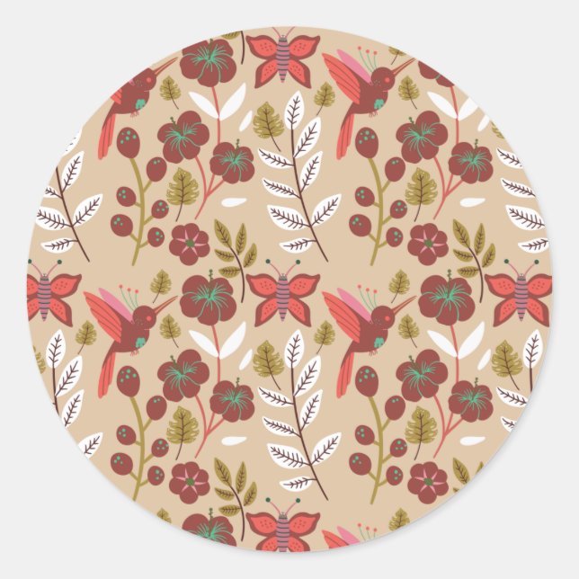 Adesivo Floral seamless pattern flowers, birds, butterfly (Frente)