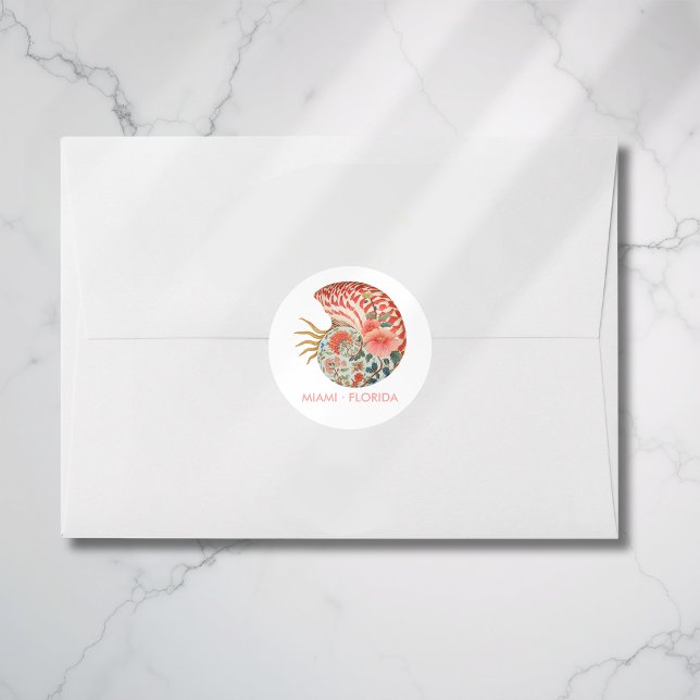 Adesivo Floral Seashell Coastal Nautical Beach Wedding (Floral Seashell Coastal Nautical Beach Wedding Classic Round Sticker)