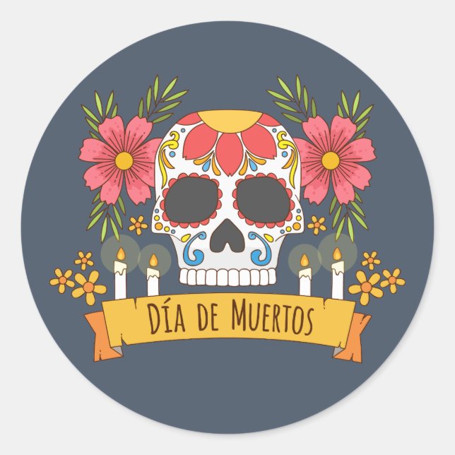 Adesivo Floral Skull Dia de los Muertos | Vinheta (Frente)