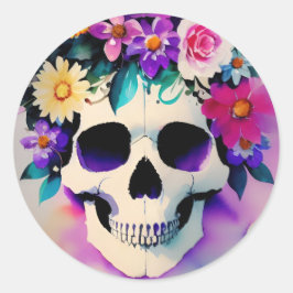 Adesivo Floral Skull Watercolor