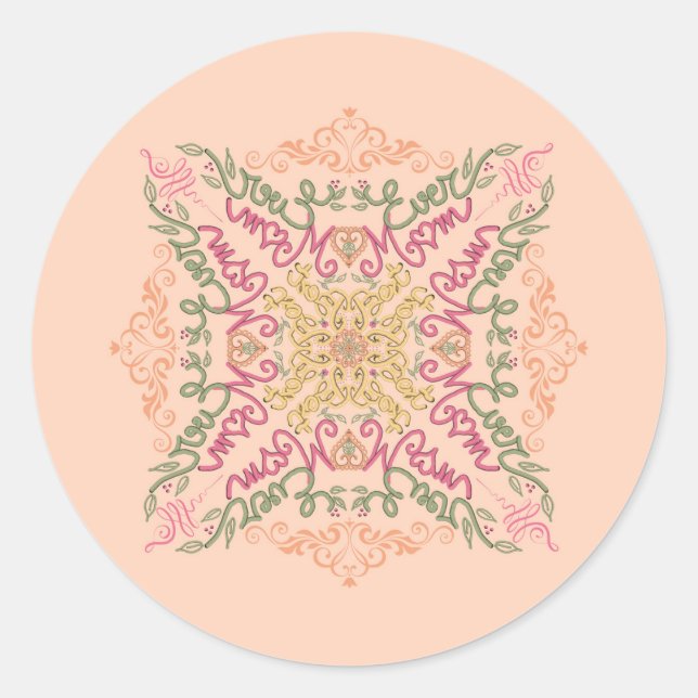 Adesivo Floral Soft pêssego caleidoscópico Script Melhor M (Frente)