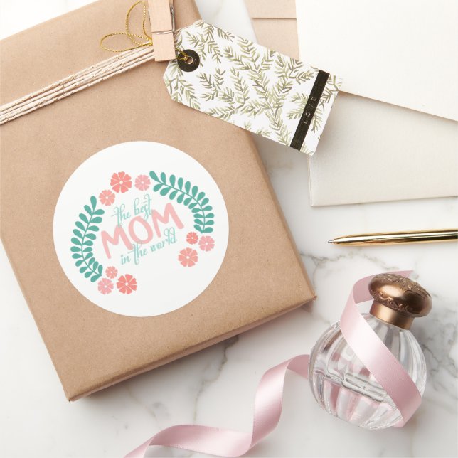 Adesivo Floral text the best mom in the world (Presentear)