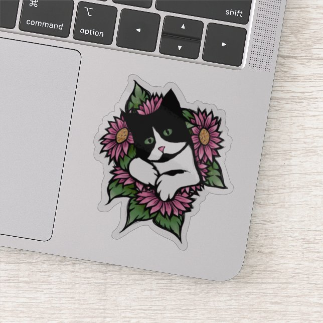 Adesivo Floral Tuxedo Cat (Detalhe)