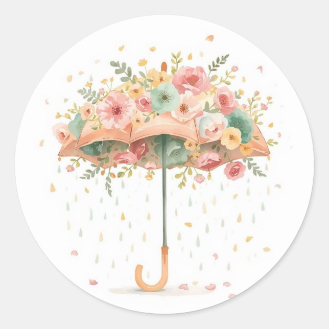 Adesivo Floral Umbrella Baby Sprinkle Favor Sticker (Frente)