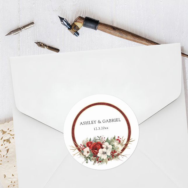 Adesivo Floral Vermelho de Damasco de Natal Elegante (Criador carregado)