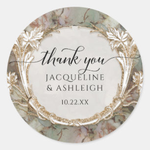 Adesivo Floral Vintage Mint Rosa Dourada Script Obrigado