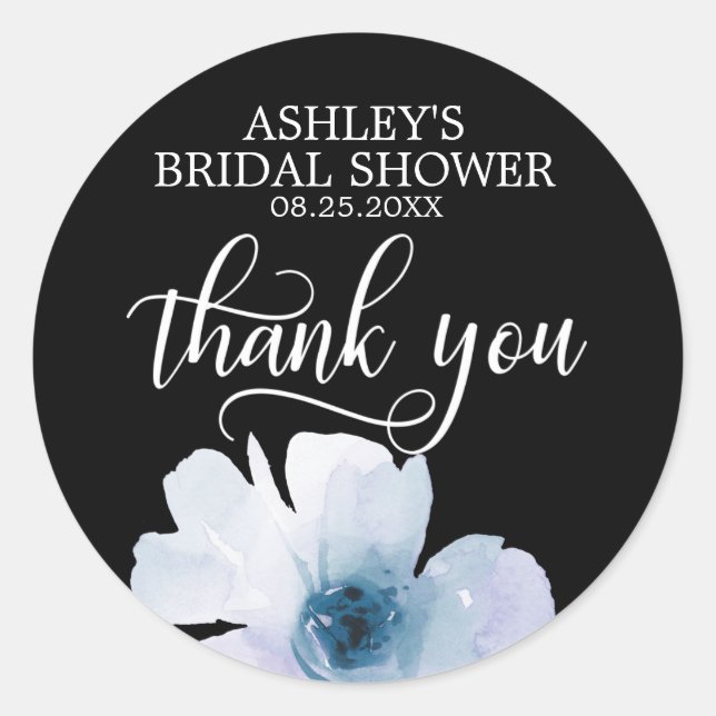 Adesivo Floral Watercolor Azul Obrigado Chá de panela (Frente)