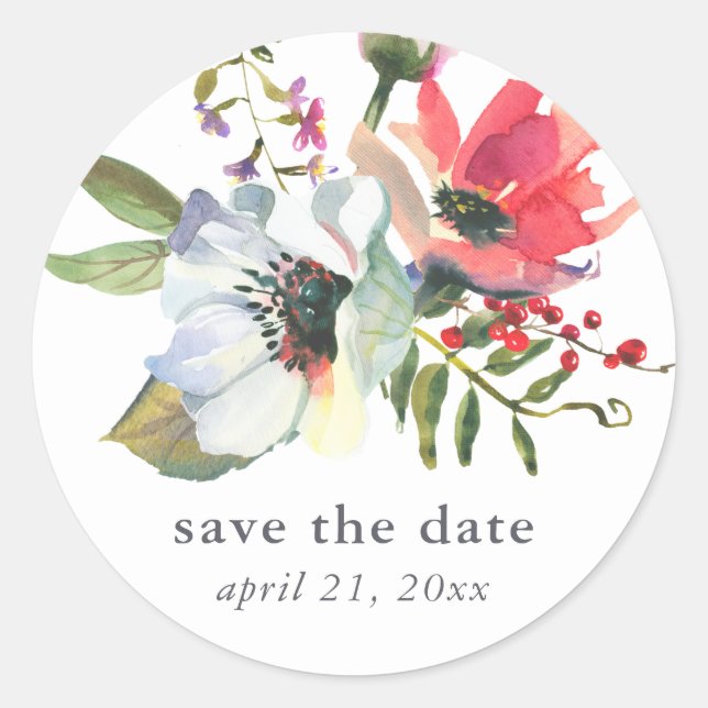 Adesivo Floral Wedding Save the Date Sticker (Frente)
