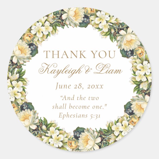 Adesivo Floral White Bíblia Verse Christian Weding Favor (Frente)