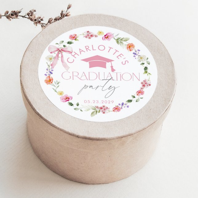 Adesivo Floral Widflower Pink Bow Graduation party (Criador carregado)