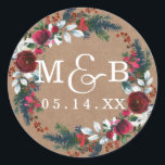 Adesivo Floral Wreath Christmas Monograma Sticker<br><div class="desc">Etiquetas de monograma mais bonito na Loja Little Bayleigh</div>