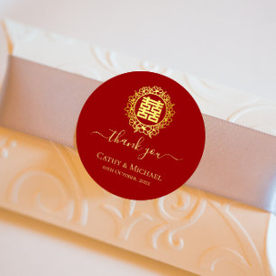 Adesivo Floral wreath obrigado seu casamento chinês verme