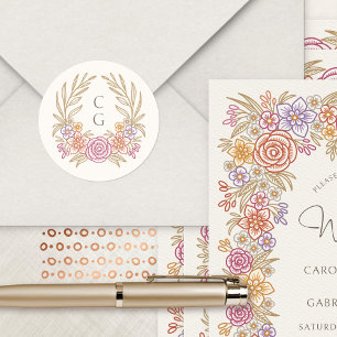 Adesivo Floral Wreath Queda Monograma Crest Casamento