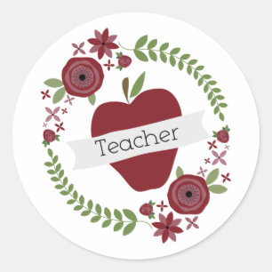 Adesivo Floral Wreath & Red Apple Teacher