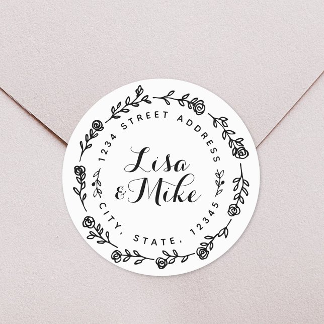 Adesivo Floral Wreath Wedding Return Endereço (Criador carregado)