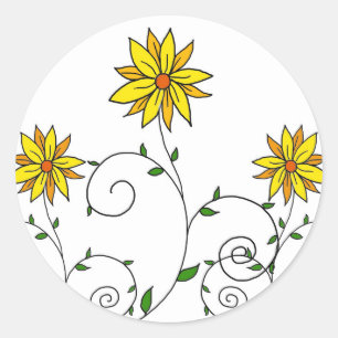 Adesivo Flores Amarelas Divertidas Arte Doodle Fofa