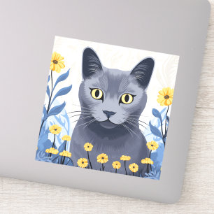 Adesivo Flores Amarelas do Gato Azul Russo