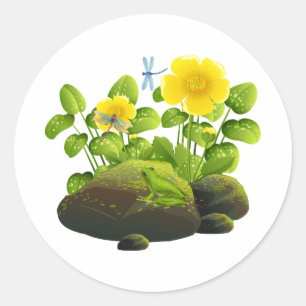 Adesivo Flores amarelas, Sapos e libélulas Natureza