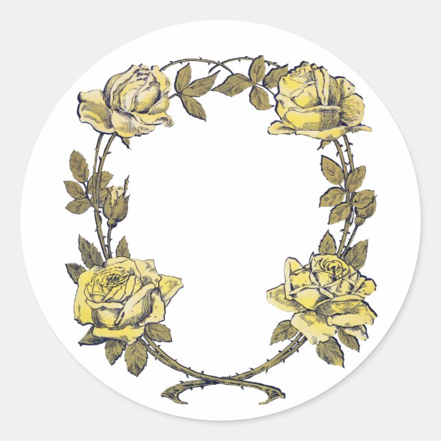 Adesivo Flores Antigas, Grinalda de Rosas de Jardim Amarel (Frente)