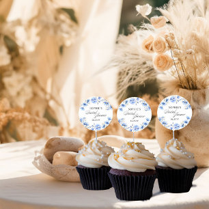 Adesivo Flores Azuis Caligrafia Floral Chá de Noiva