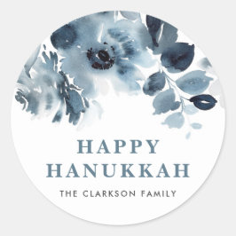 Adesivo Flores Azuis e Folhagem Feliz Hanukkah