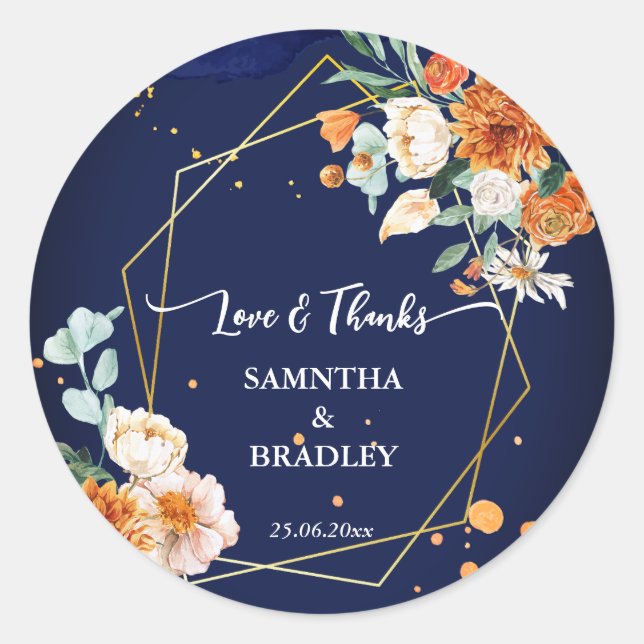 Adesivo Flores azuis laranja marinho obrigado azul (Frente)