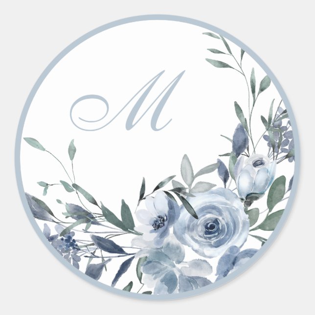 Adesivo Flores Azuis Monogramas Focos de Envelope de Casam (Frente)