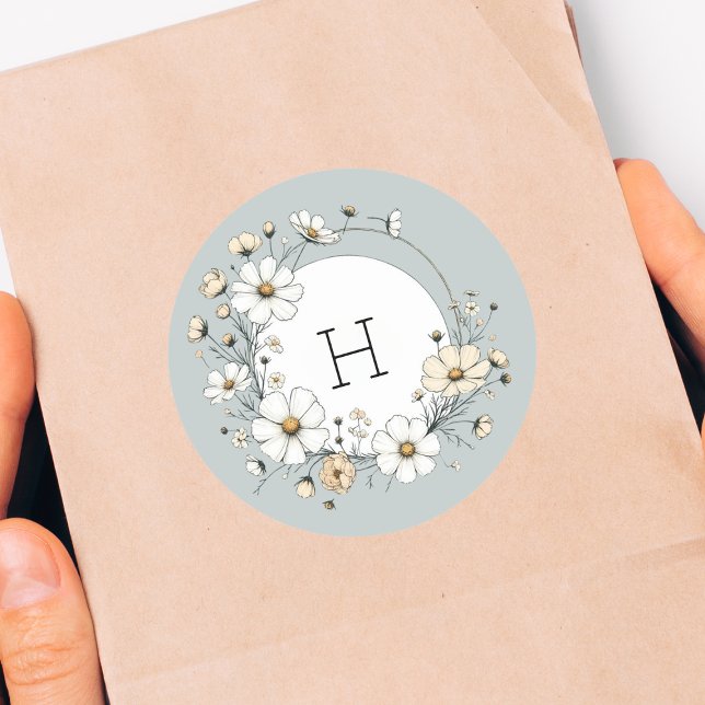 Adesivo Flores Boho Personalizadas Monograma Verde Sálvia (Criador carregado)