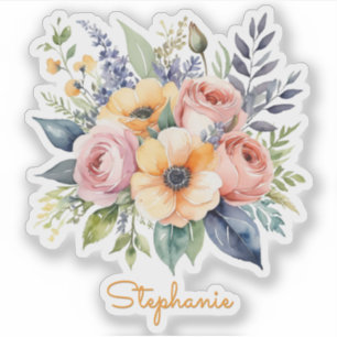 Adesivo Flores Bonitas Design Floral Nome Personalizado