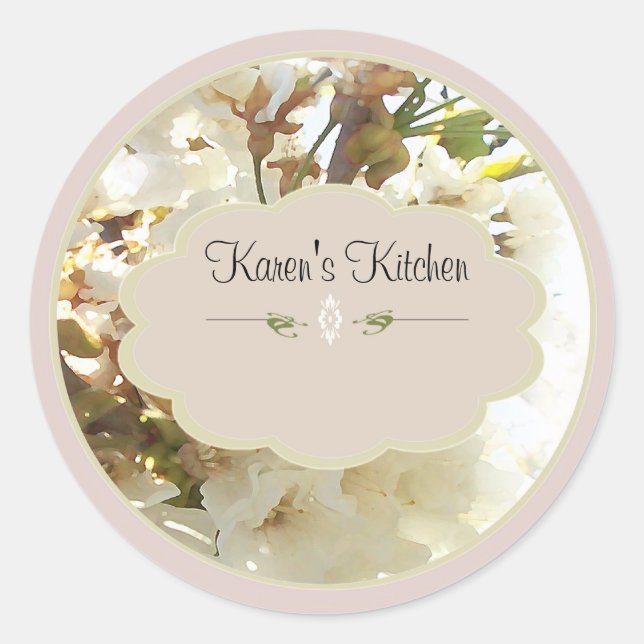 Adesivo Flores brancas 2 rótulos de jarro de especiarias (Frente)