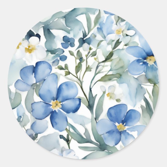 Adesivo Flores Brancas Azuis Aquarela Chic (Frente)