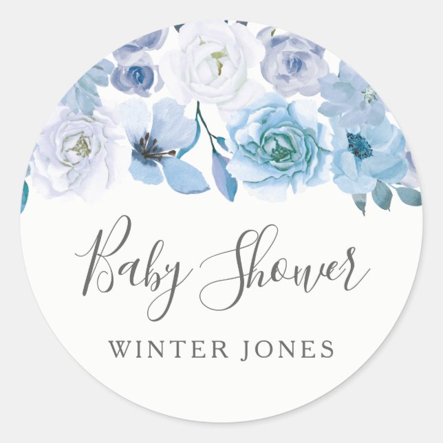 Adesivo Flores brancas azuis Menino ou Chá de fraldas (Frente)