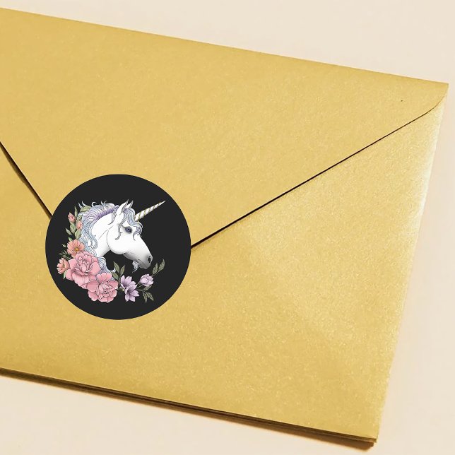 Adesivo Flores brancas de Unicórnio cor-de-rosa (Criador carregado)