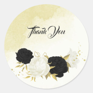 Adesivo flores brancas pretas ouro folhas casamento