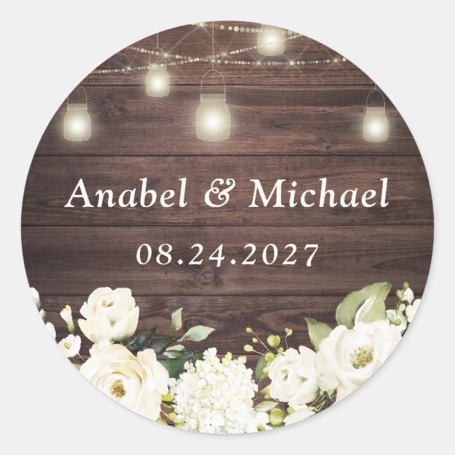 Adesivo Flores Brancas Rústicas De Madeira Mason Jar Stick (Frente)