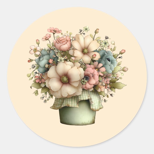 Adesivo Flores Caprichosas em um Vaso de Planta Cute (Frente)