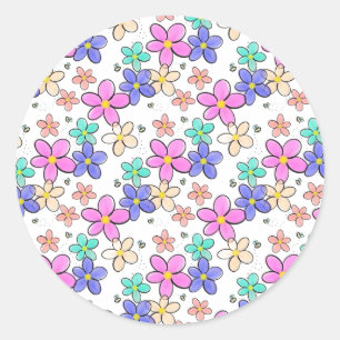 Adesivo flores coloridas arco-íris brilhantes abelhões flo