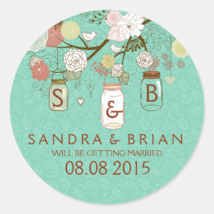 Adesivo Flores Coloridas e Jar Mint-Green Segurando Mason