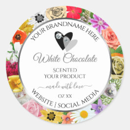 Adesivo Flores Coloridas Frame White Product Labels Coraçõ