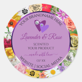 Adesivo Flores Coloridas Rótulo de Produto Púrpura claro C