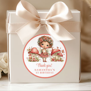 Adesivo Flores Cor-de-Rosa de Fada Aniversário Obrigado Ad