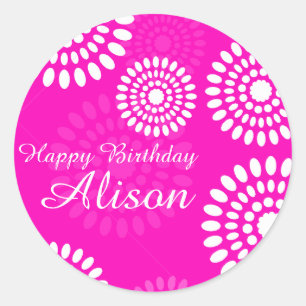 Adesivo Flores cor-de-rosa de Verão Feliz Aniversário