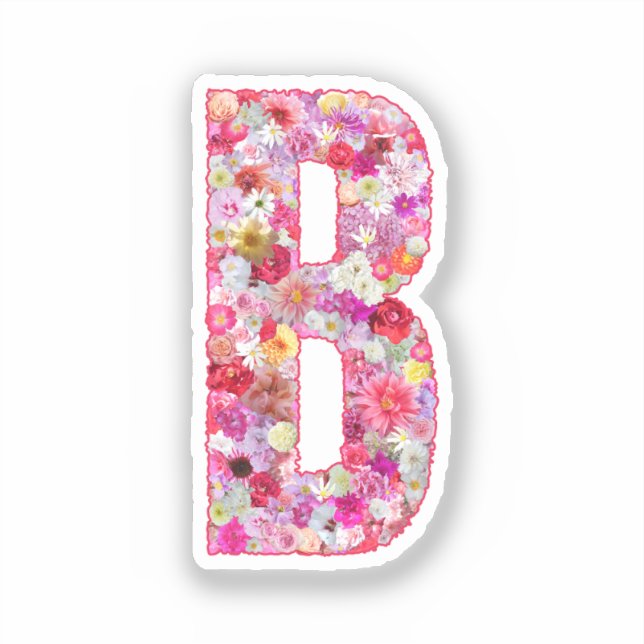 Adesivo Flores Cor-de-Rosa Monograma Botânico Letra B Para (Frente)
