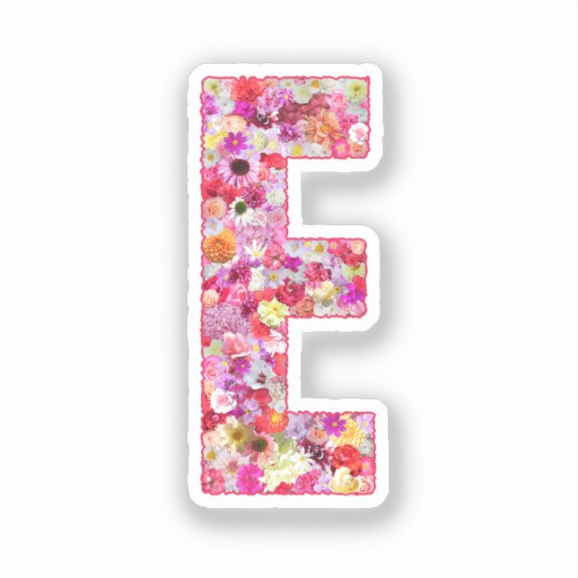 Adesivo Flores Cor-de-Rosa Monograma Botânico Letra E Para (Frente)
