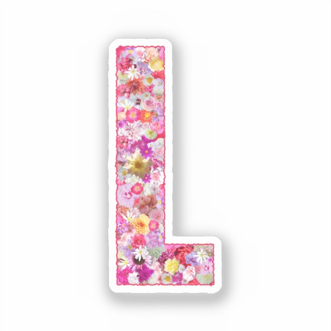 Adesivo Flores Cor-de-Rosa Monograma Botânico Letra L Para (Frente)