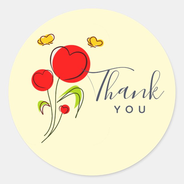 Adesivo Flores Cute Red Heart e Borboletas Amarelas (Frente)