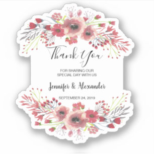 Adesivo Flores da aguarela que Wedding o obrigado você