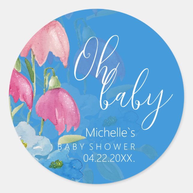 Adesivo Flores De Água De Primavera Azul E Blush (Frente)