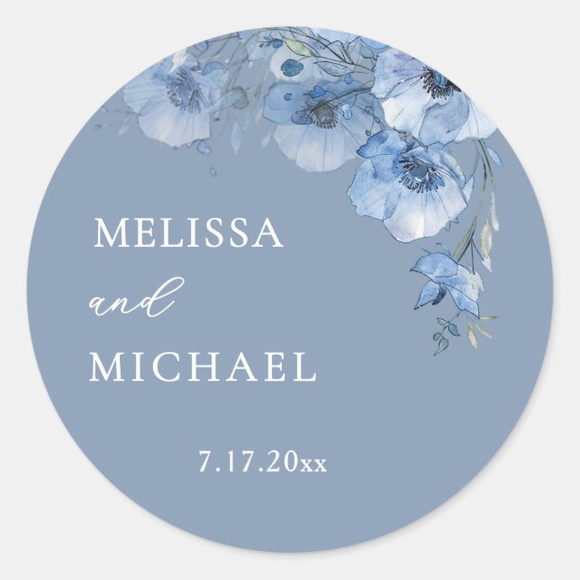 Adesivo Flores de Aquarela Azul Casamento (Frente)